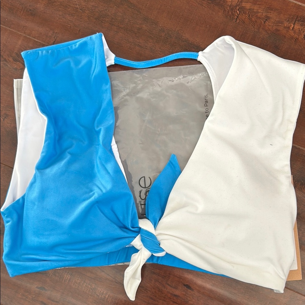 Blue White Tie Front V-Neck Tank Top